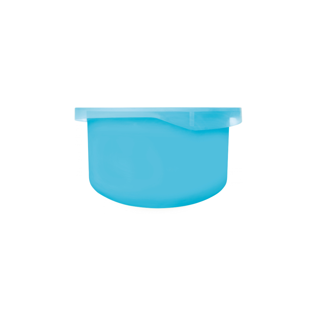 Pot de crème hydratante [HYALU]Biotic bleu translucide, design minimaliste et arrondi sur fond blanc.